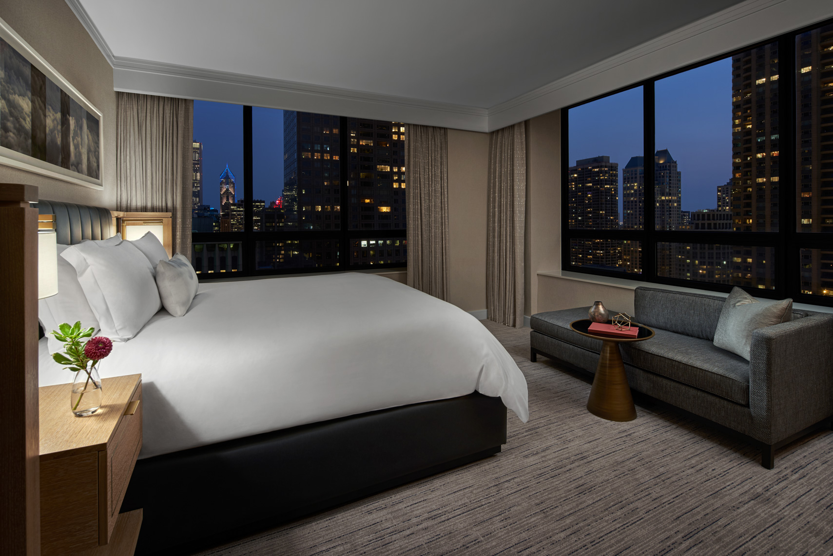 Ritz-Carlton Chicago - Mag Mile Suite Bedroom at Night